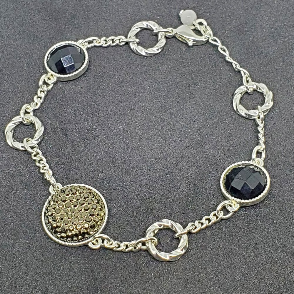 Vintage Avon NR Hematite Black Stones Silver Twist Chain Bracelet - Picture 2 of 12